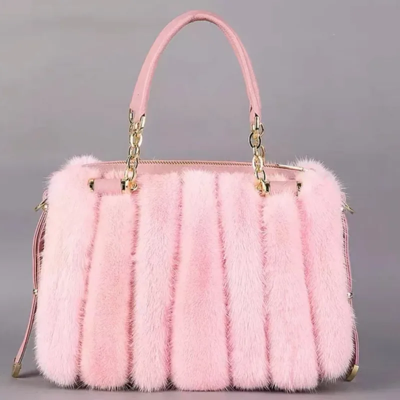 Real Mink Fur Bag For Women Winter Ladies Handbags Crossbody Bags Single Shoulder Bag Evening Party Hand Bag Ladies HandBags