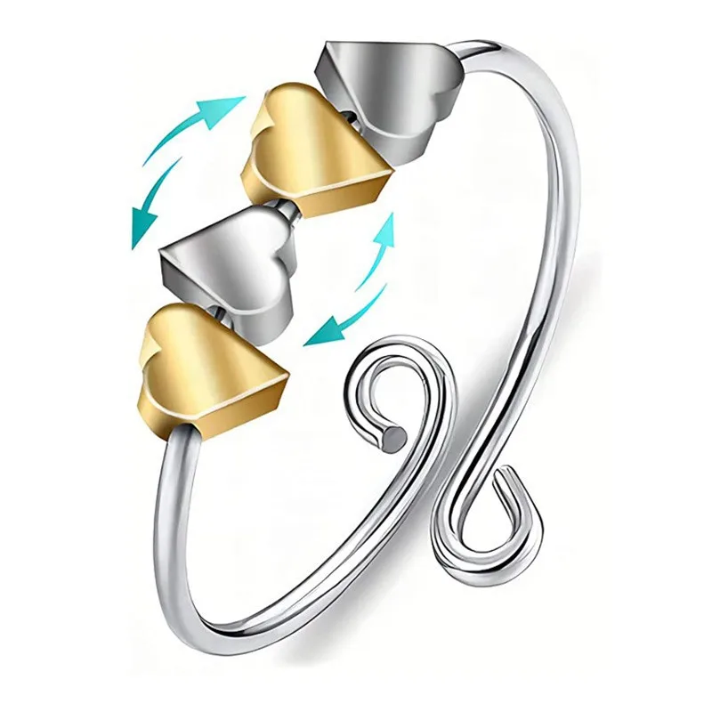 

Vintage Heart Beads Fidget Spinner Rings For Women Stainless Steel Rotate Anti Stress Anxiety Ring Jewelry Gift Anillos