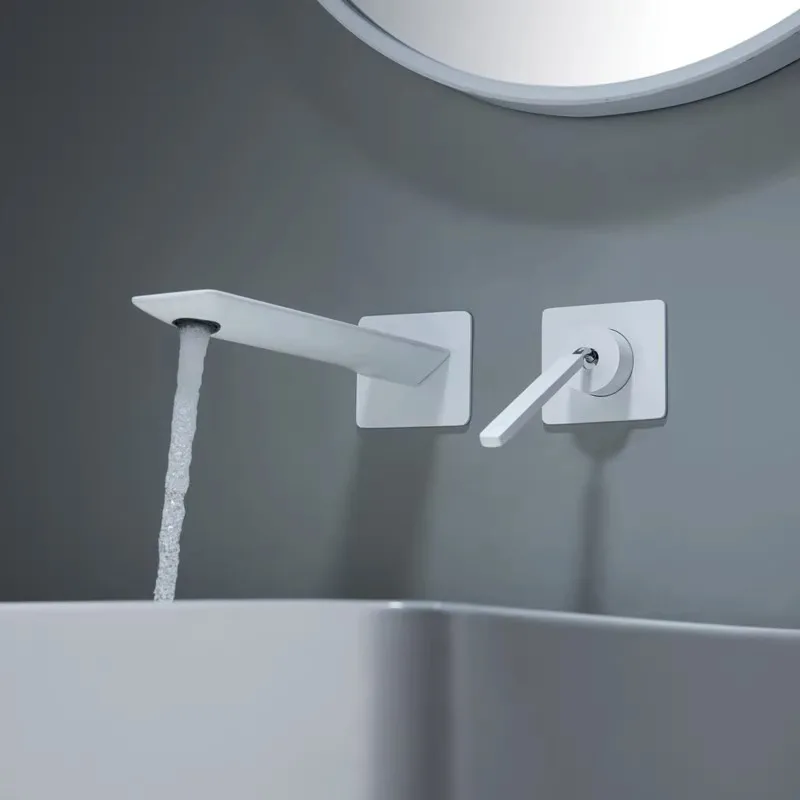 

Gun gray concealed installation basin faucet all copper in wall type cold and hot water single hole pre embedded faucet