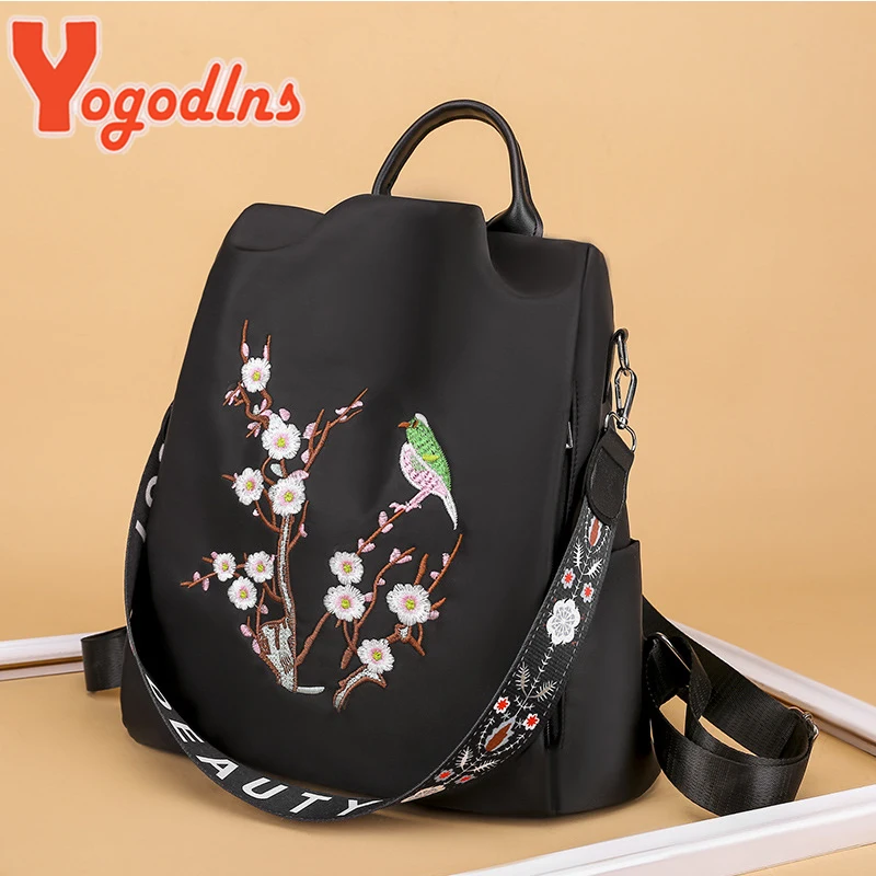 

Женский рюкзак с вышивкой Yogodlns, Модный водонепроницаемый дорожный рюкзак из ткани Оксфорд с подвеской в виде кошки