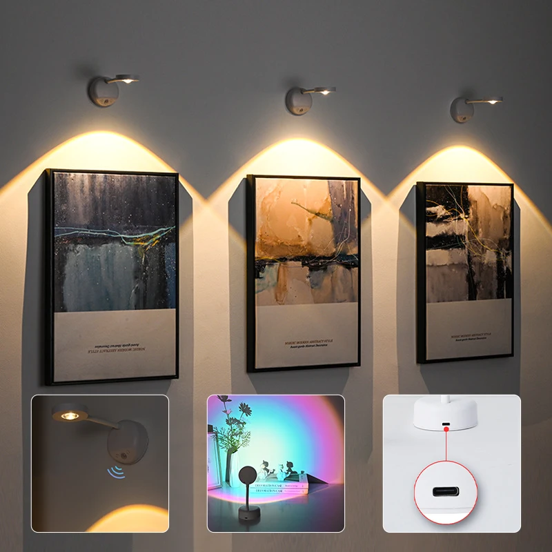 

Перезаряжаемая проводка, свободная внутренняя настенная искусственная подсветка, умная светодиодная подсветка с датчиком человеческого тела, искусственная подсветка