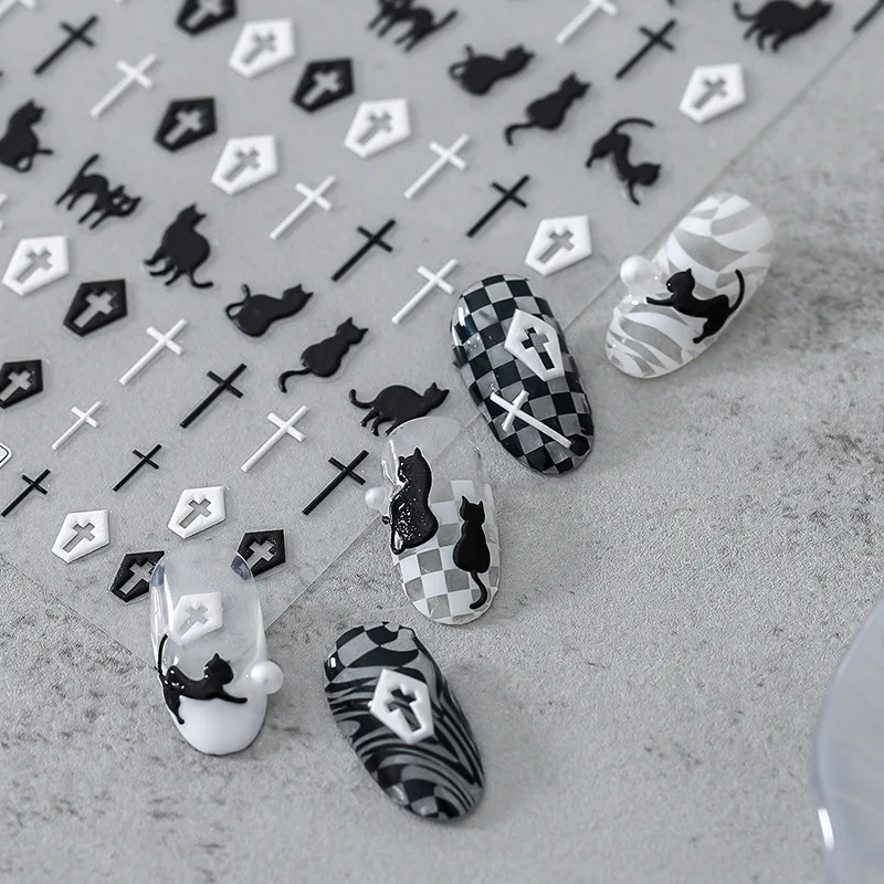 

Темная наклейка для ногтей клейкая наклейка для ногтей ювелирные изделия Черный кот ночная прогулка
