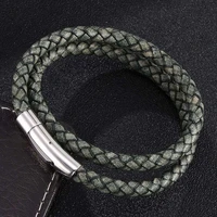 vintage multicolor genuine leather rope 6mm double coil stainless steel spring snap bracelet womens jewelry party gift