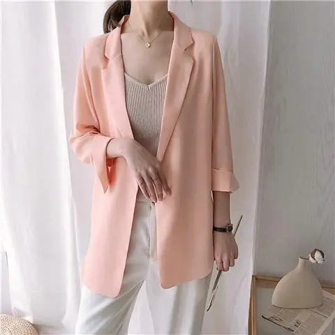 Sagging Elegant White Chiffon Small Suit, Feminine Temperament, Medium-length Casual Suit Spring and Autumn Thin Coat