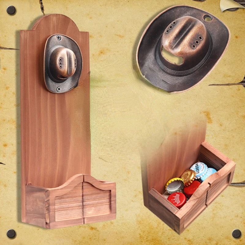 

1Pcs Western Cowboy Hat Vintage Wall Bottle Opener Wall Mounted Bar Beer Glass Bottle Cap Opener Home Decoration