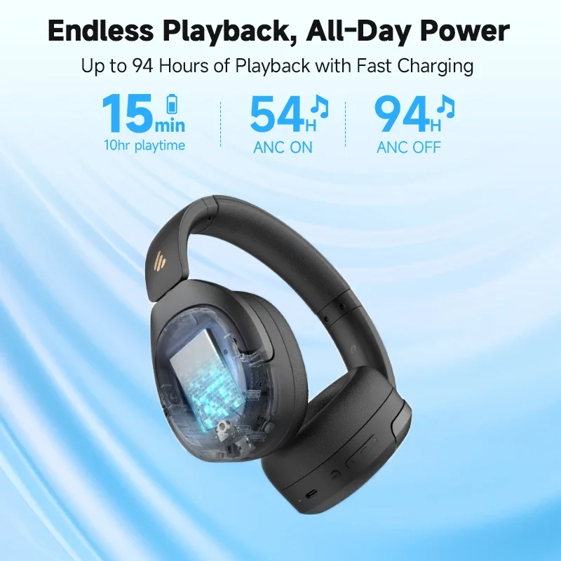 Фото Беспроводные наушники Edifier W830NB Bluetooth 5.4, гарнитура с активным шумоподавлением и высоким разрешением, складные накладные наушники LDAC -45 дБ ANC 94H №4