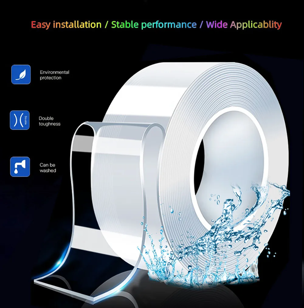 

Transparent Double Sided Tape Nano Tape Waterproof Wall Stickers Reusable Heat Resistant Bathroom Kitchen Home Tapes