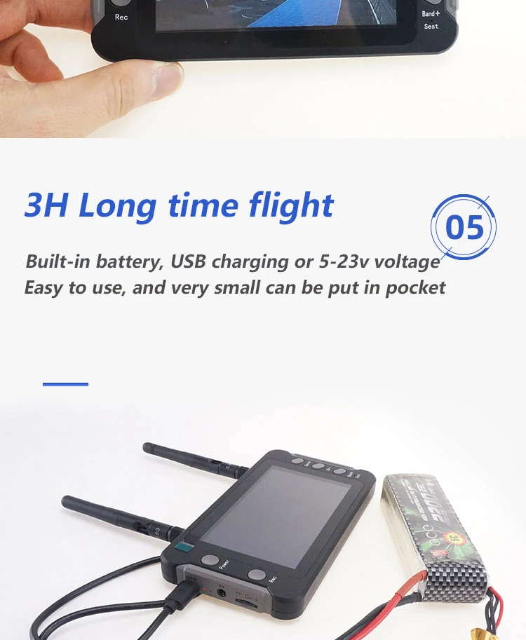 Фото SoloGood 800*480 5,8G FPV-монитор с DVR 40CH 4,3-дюймовый ЖК-дисплей 16:9 NTSC/PAL Автоматический поиск Запись видео №2