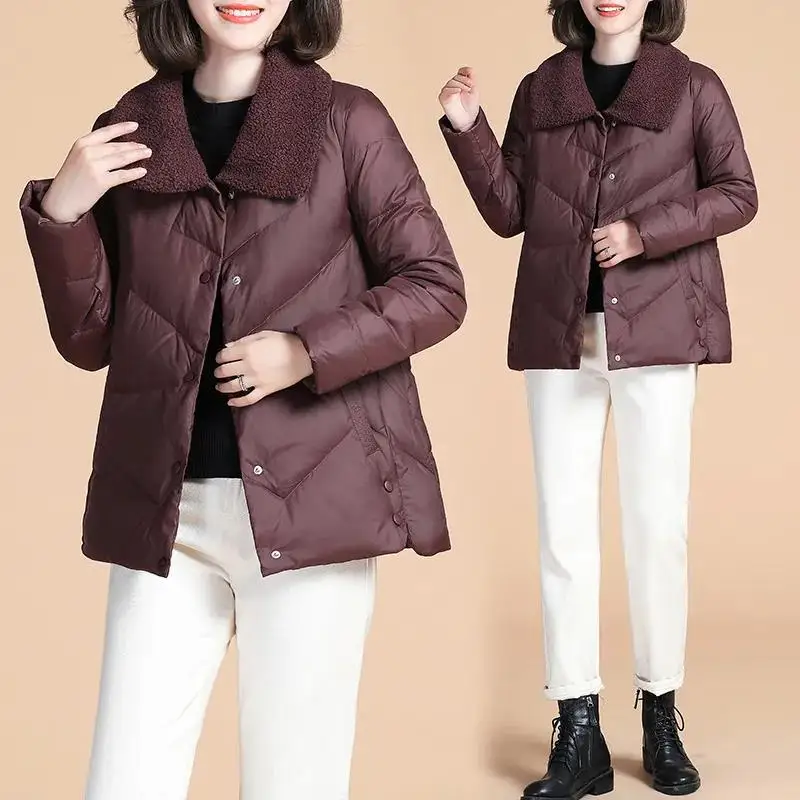 2023 New Women's Winter Parkas Jacket Fashion Cashmere Lamb Wool Down Cotton Jackets Ladies Short Coat Female Elegant Outerwear
