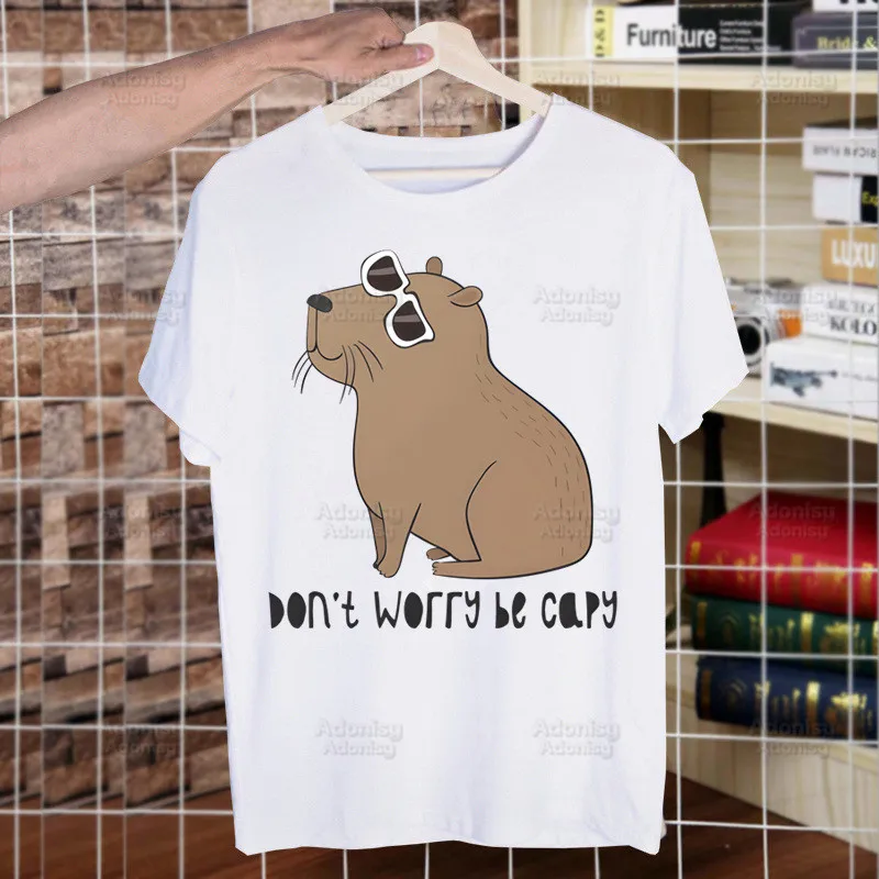 

Capybara Printing Street Style Casual Short Sleeve Men Cute Animal Cartoon T Shirt Loose O-neck Tshirt Male T-shirt