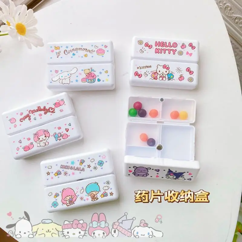 

5 Styles Kawaii Sanrioed Anime Kuromi My Melody Cinnamoroll Cute On Business Trip Carrying Magnet Mini 7 Grid Drug Storage Box