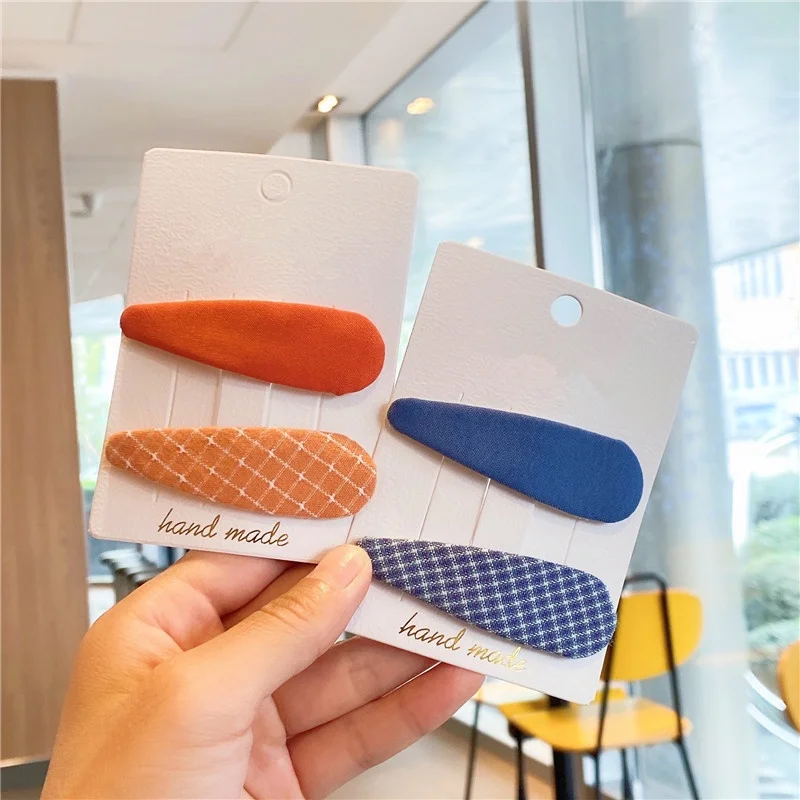 

2pcs/set Cloth Plaid BB Clips Children Solid Hair Clips Hairpins Girls Hair Accessories