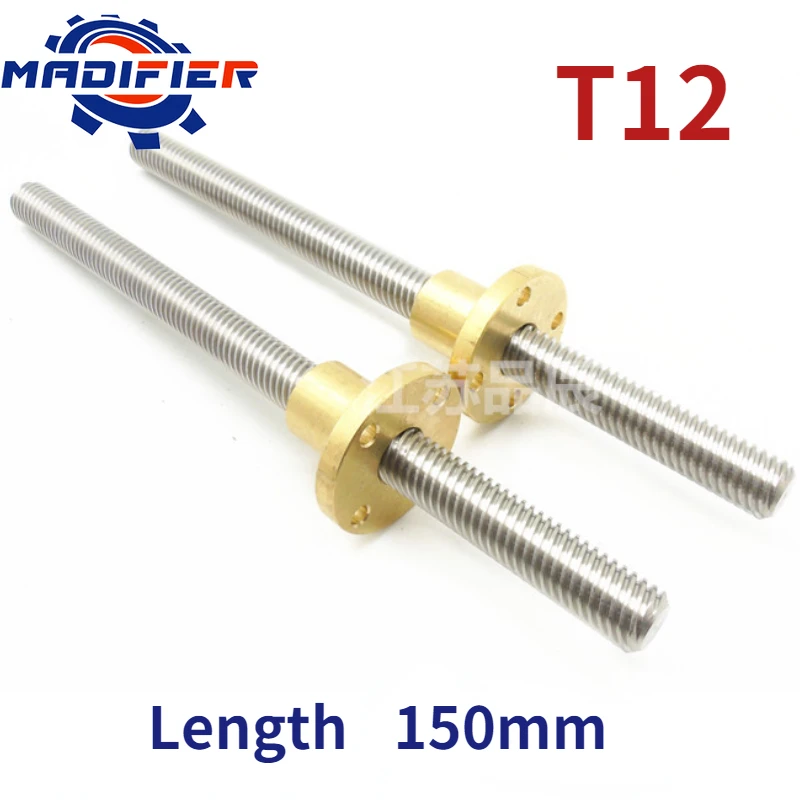 

304 stainless steel T12 screw length 150mm lead 2mm 3mm 8mm 14mm 20mm trapezoidal spindle screw 1pcs With copper nut