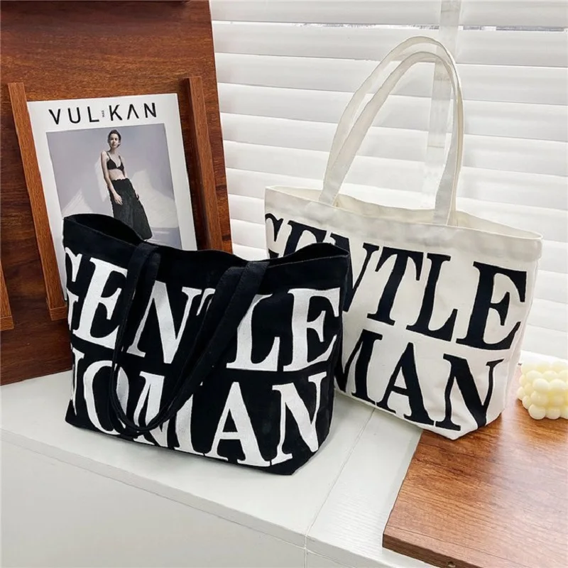 

Handbag Female 2022 Summer New Tide Version Of Simple Canvas Shoulder Bag Large Capacity Tote Bag Letters Large Bag
