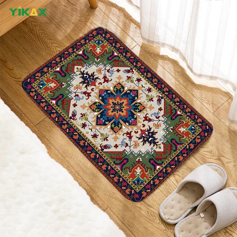 

Boho Persian Rug Pattern Entrance Doormat Carpet Kitchen Bathroom Mats Bedroom Non-Skid Flannel Living Room Absorbent Home Decor