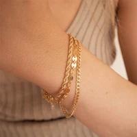 gd trendy statement 316l stainless steel bracelets jewelry set gold plated cuban twist chain bracelets female