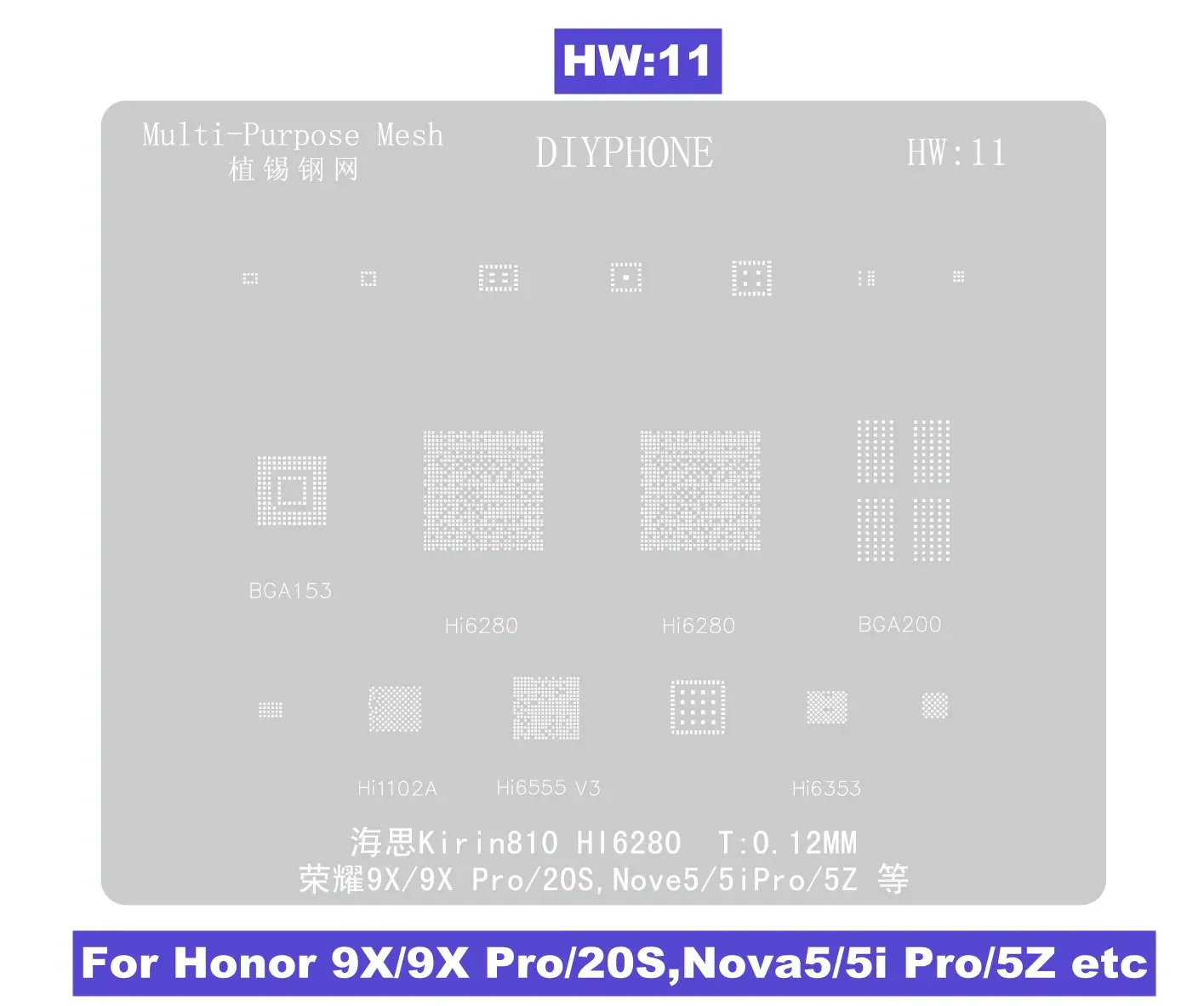 Флейта для реболлинга Kirin 9000S HI36A0 Huawei Mate 60/60Pro/60RS/X5/Honor X30 /V20/Magic 2 CPU PCB IC стальная