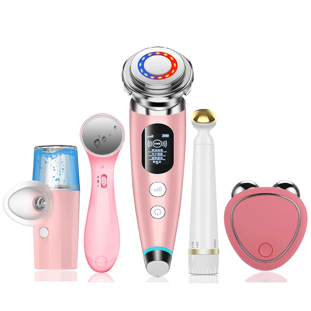 

EMS LED Face Massaager Device Skin Rejuvenation Radio Frequency Electric Facial Roller Massager Eye Lifting Eye Wash Nano Spray