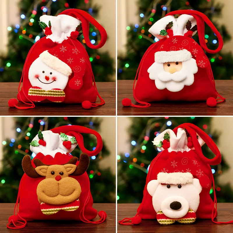 

2023 Kawaii Christmas Apple Bag Candy Gift Bag Santa Claus Snowman Holiday Xmas Party Decor Christmas Gift Wrapping Supplies