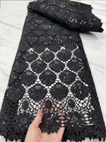 2022 black sequins african cord lace fabric nigerian guipure french lace fabric for nigrian party fabric