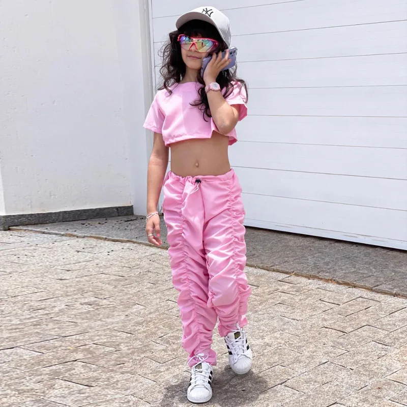

2023 Summer Kids Clothes Sets 2PCS Tops+Stacked Pants Sporty Tracksuits Y2K Cute Street Style Trousers Sets For Baby Girls 1-8Y
