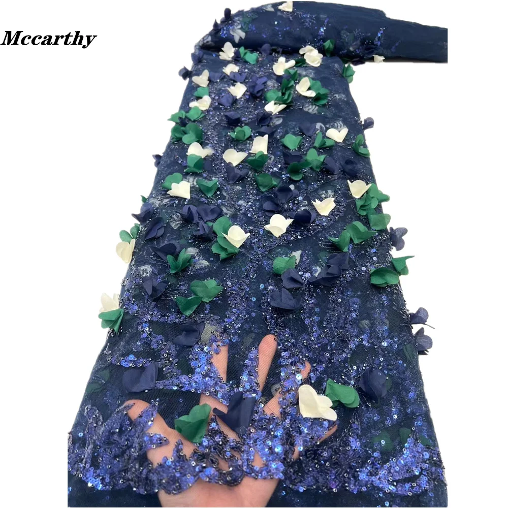 

Mccarthy African Lace Fabric with sequins High Quality French Tulle Lace Fabric Nigerian 3d Flower Net Lace For Wedding