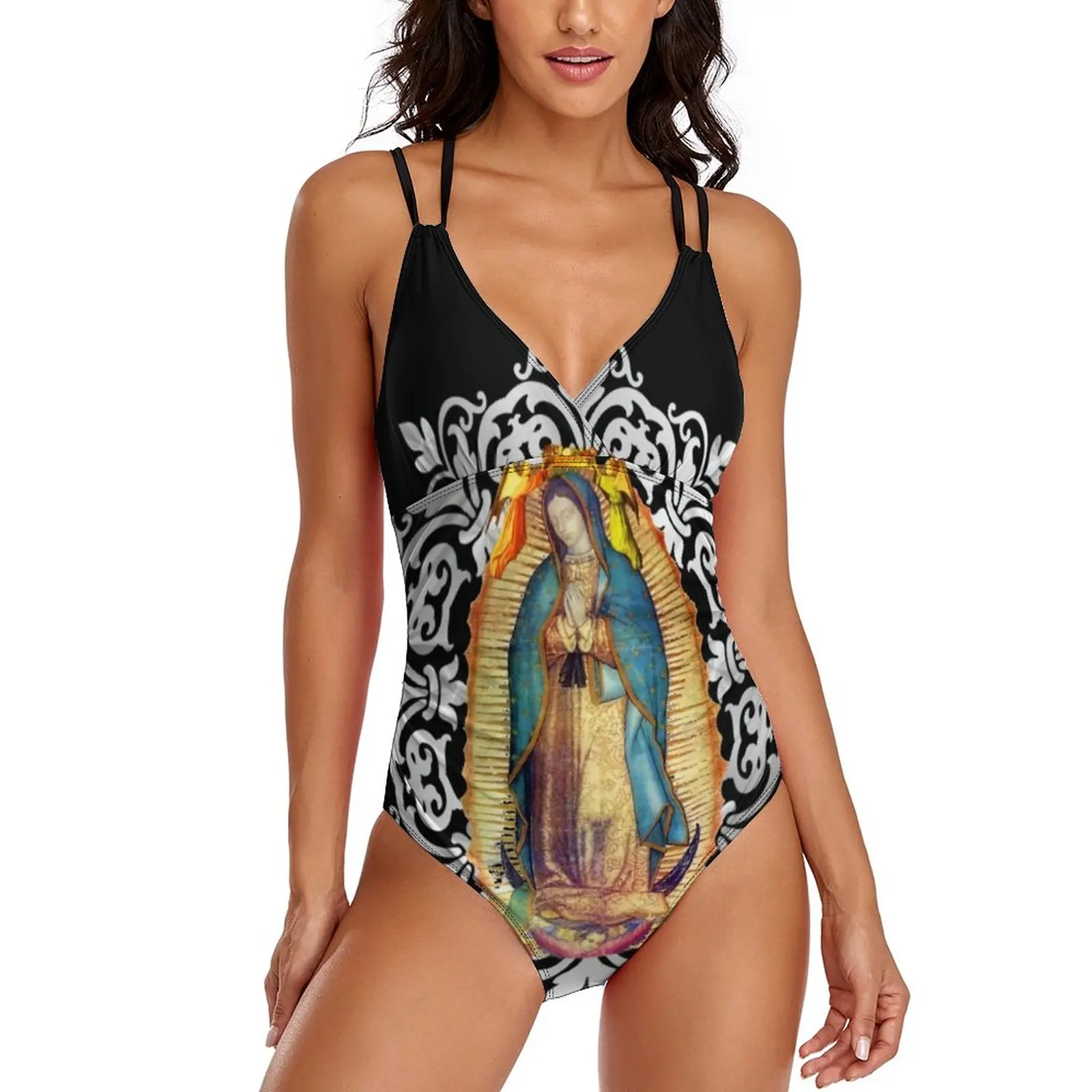 

Девичьи купальники Virgen, сексуальные купальники нашей леди Гуадалупе, мексиканские купальники, цельные купальники для ванной, женская пляжная одежда