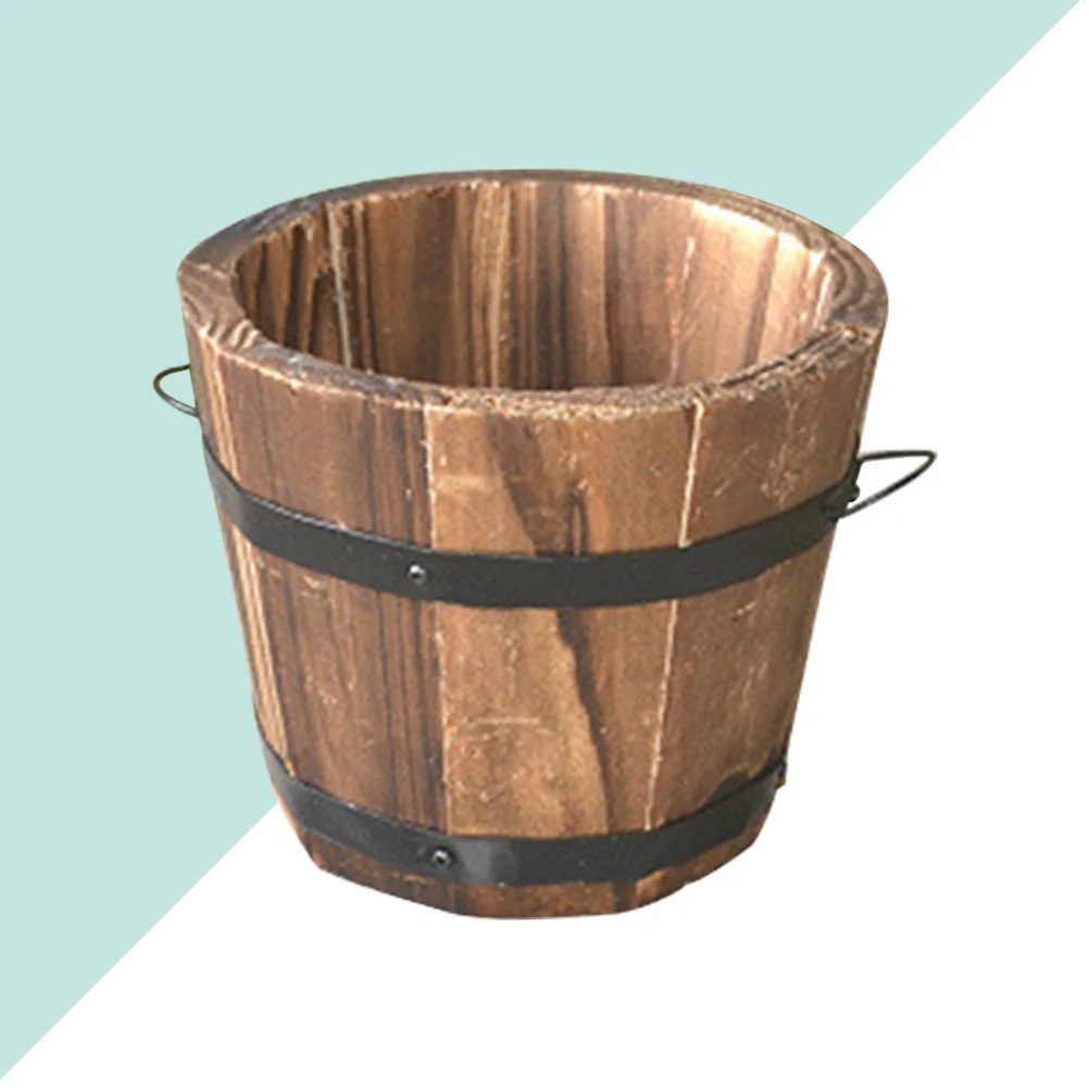 

Planter Wooden Flower Pot Planters Bucket Pots Rustic Outdoor Garden Wood Round Succulent Box Whiskey Large Retro Container