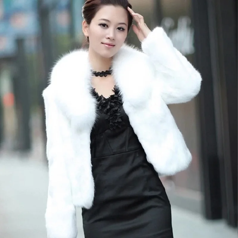 Size 5XL Plain White Overcoat Women's Long Sleeve Open Front Fuzzy Collar Faux Fur Coat Winter Warm Fluffy Jacket Parka Outwear