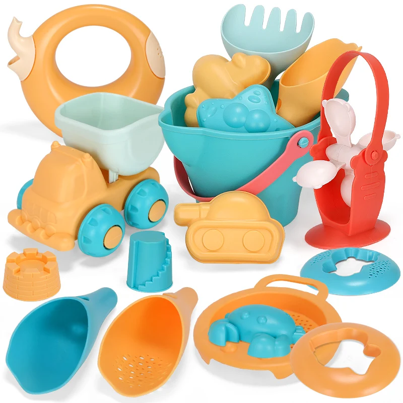 

Summer Soft Plastic Baby Beach Toys Beach Party Cart Bucket Sand Molds Tool Kids Mesh Bag Bath Play Set Water Game Toys Gifts