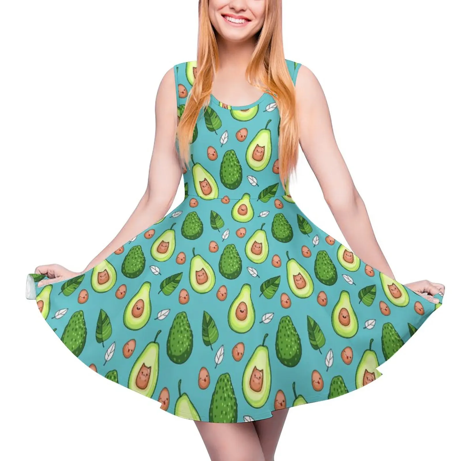 

Avocado Dress Green Fruit Print Street Wear Dresses Womens Night Club Skate Dress Summer Printed Clothes Big Size 4XL 5XL