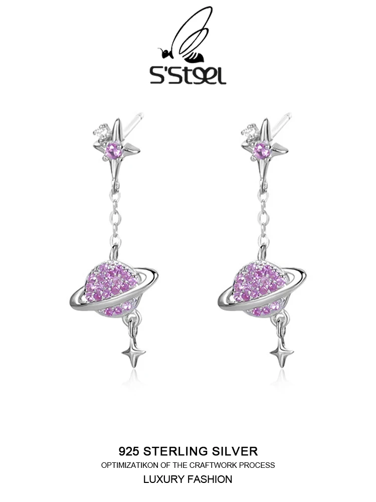 

S'STEEL Sterling Silver Earrings Korean Style Zircon Pendientes Largos De Plata 925 Para Mujer Percing Oreilles Fine Jewelry