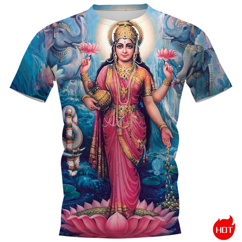 Летняя 3D Футболка с принтом индуистской богини Лакшми индийская духовная тотем