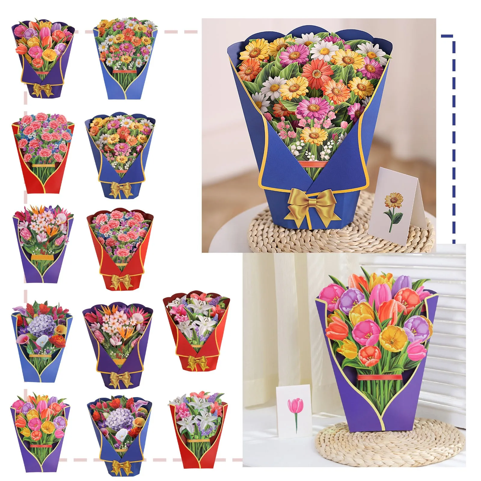 

3D Pop Up Mothers Day Cards Gifts Floral Bouquet Greeting Cards Flowers for Mom Wife Birthday Sympathy Get Well