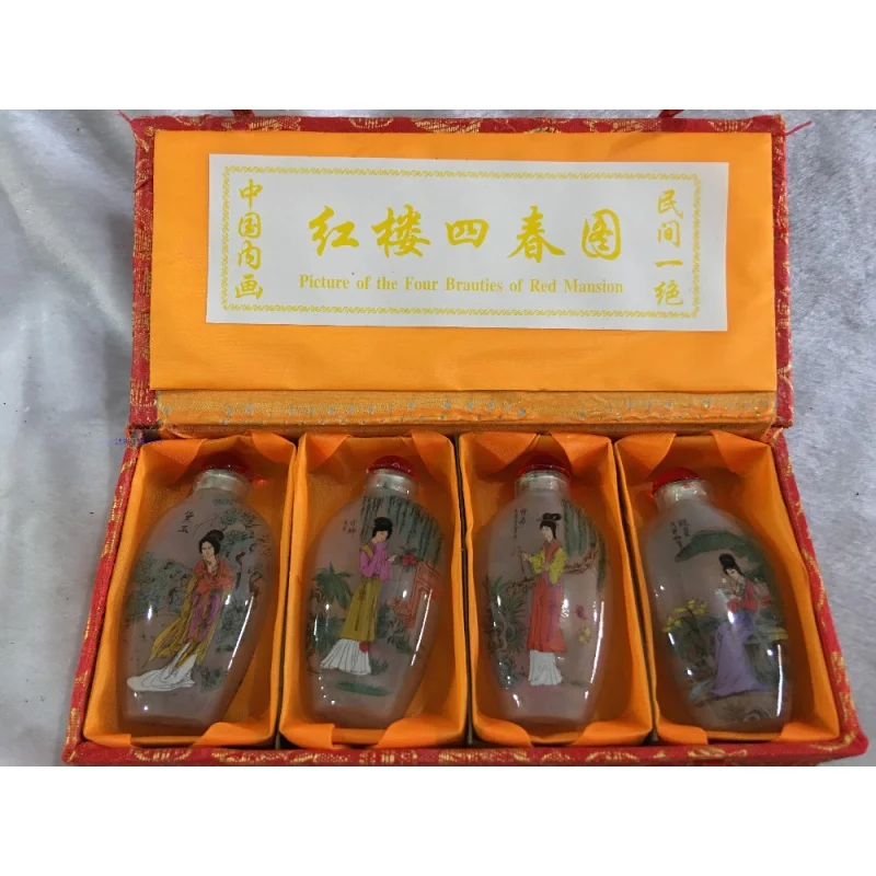 

Китайская коллекция, 4 шт., античная мечта о Красной камере, живопись, стеклянная бутылка для табака, живопись, украшение для дома, бутылка дл...