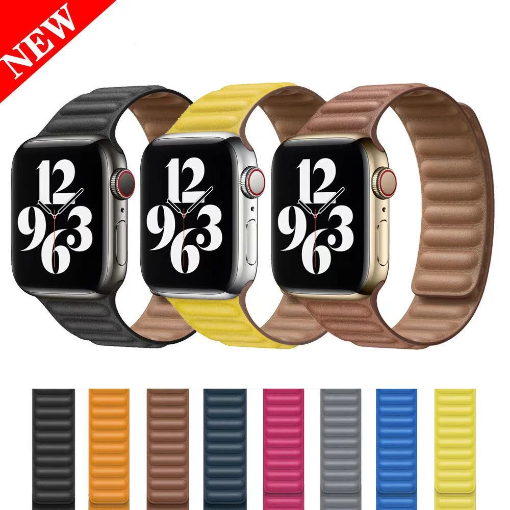 

Ремешок кожаный для Apple watch 7 41 мм 45 мм 6 5 4 SE 40 мм 44 мм, оригинальный магнитный сменный Браслет для iwatch series 3 2 38 мм 42 мм