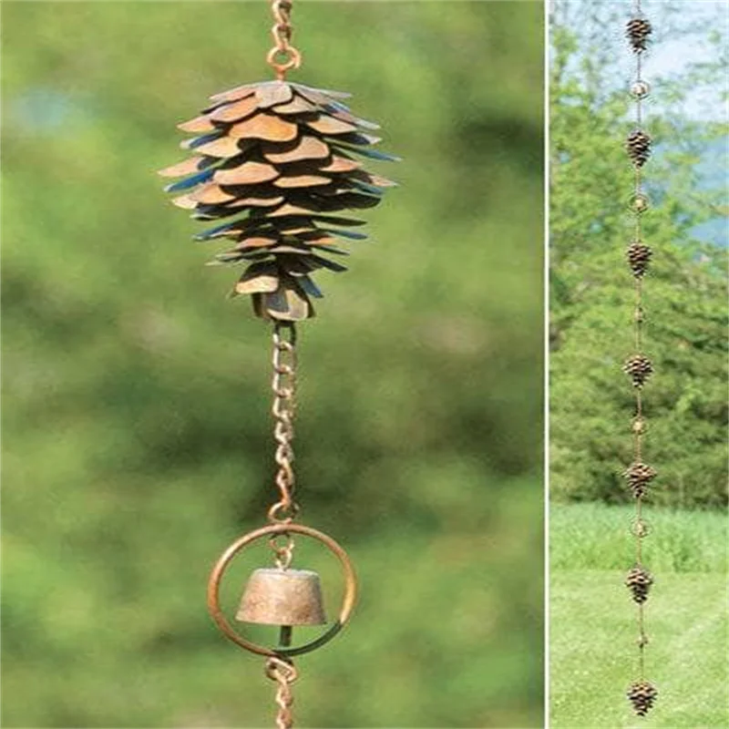 

Creative Pine Cone Rain Chain Metal Bell Crafts Practical Home Garden Window Hanging Rains Chains Decoration