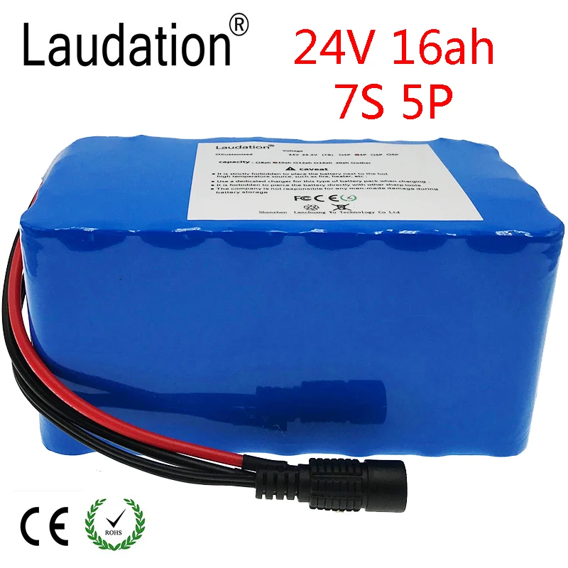 

Laudation 24V 16ah Electric Bicycle Lithium Ion Battery 7S 5P 29.4V 16000mAh 15A BMS 250W 350W 18650 Pack Wheelchair Motor