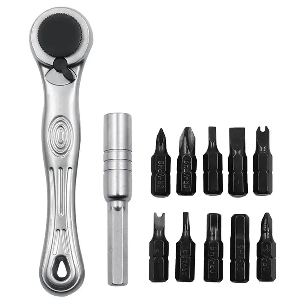 

12 Pieces Ratchet Spanner Screwdriver Set Portable Repairing Socket Wrench Slotted Phillips Hex Screw Driver Hand Tool