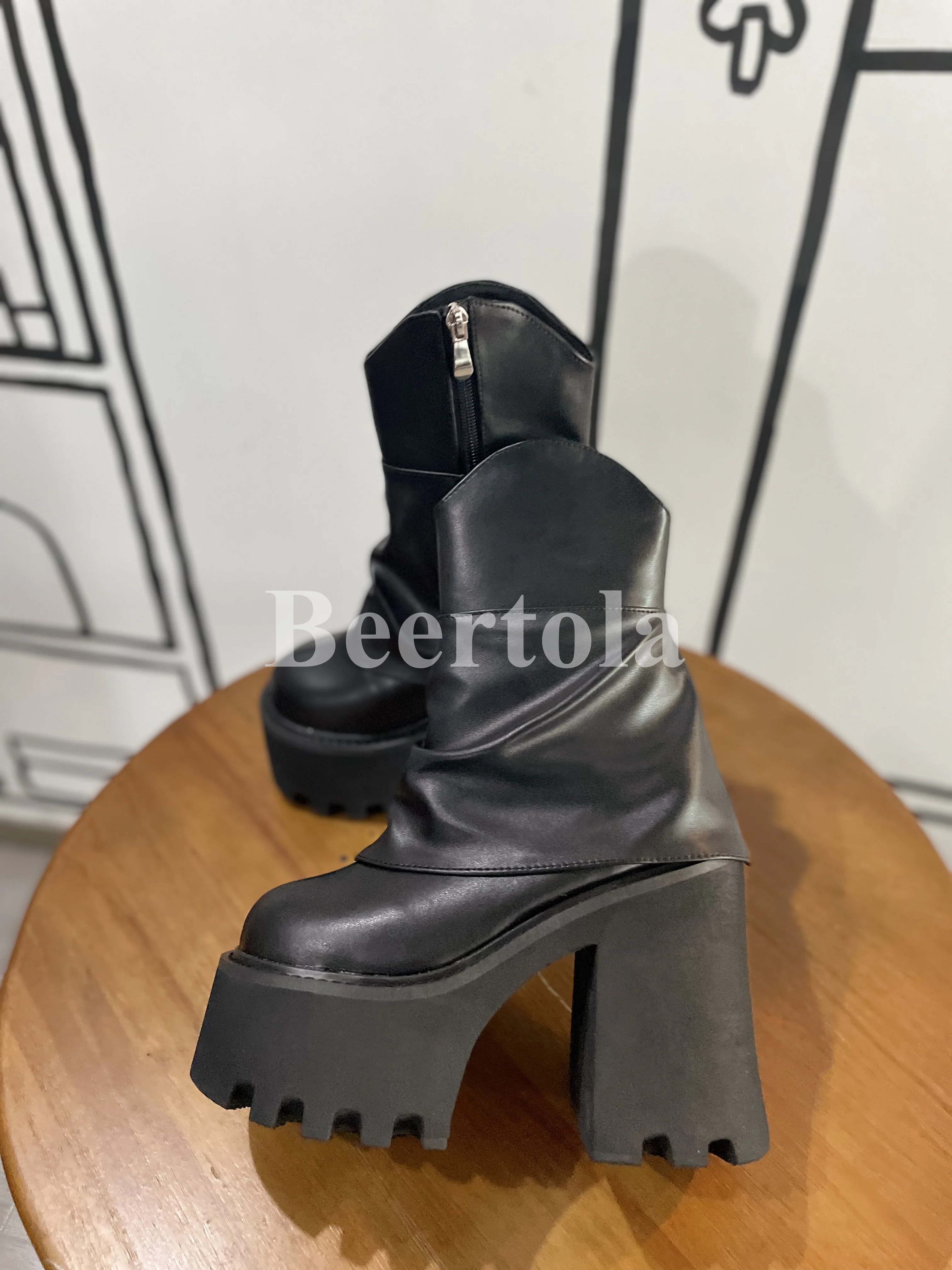 

Женские ботинки на платформе высотой 6 см, кожаные туфли-трубки большого размера с боковой молнией, увеличивающие рост