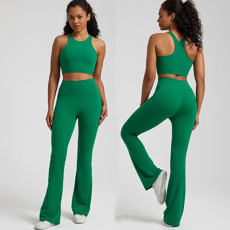 

Spring/Summer New No Awkwardness Thread Lifting Hip Sports Wide Leg Pants High Waist Tight Nude Beauty Back Yoga Suit Set