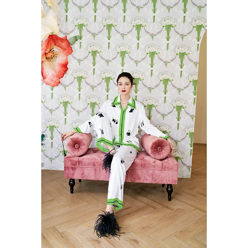 2022 new panda high-end ice silk pajamas women's two-piece suit pajamas for women  женское бельё  pijama perro