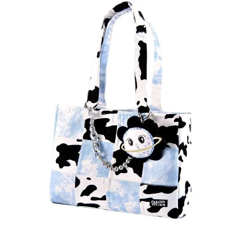 

Milk Cow Grain Canvas Bag Female College Students In Class Shoulder Bag Summer Models Ins Large Capacity Tote Bag