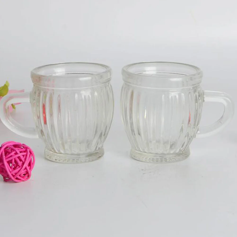 

5pcs Glass Dessert Cup Ice Cream Glass Cup Salad Bowl Vertical Stripes Pudding Milkshake Cup with Handle for Summer Party