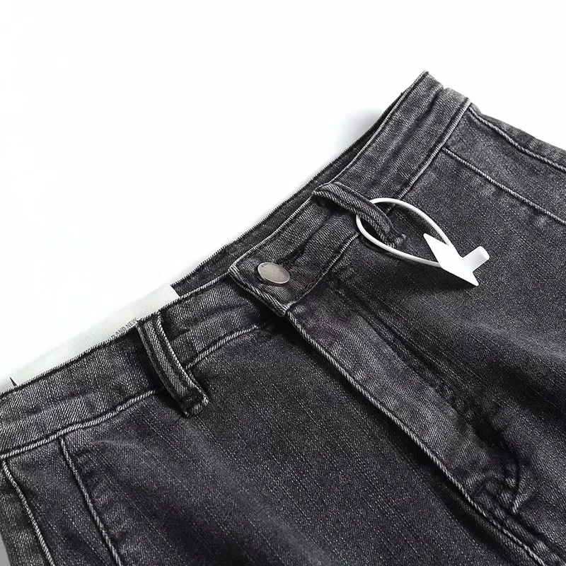 Withered 2023 England Ins Fashion Blogger Vintage Patchwork High Waist Elastic SKinny Bermuda Denim Shorts Women