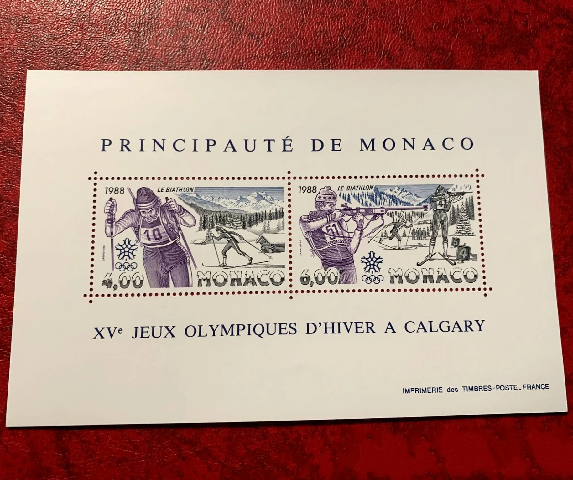 

1 лист, новинка, штамп почты Монако 1988, зимние спортивные игры, гравировка, сувенир печати на листе MNH