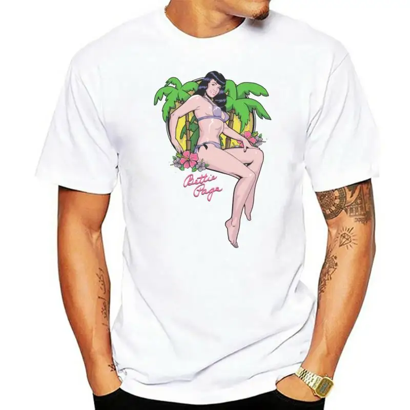 Bettie Page Bathing Beauty Adult Slim Fit Short Sleeve T-Shirt Sizes- S-3X New 100% Cotton Print Mens Summer O-Neck