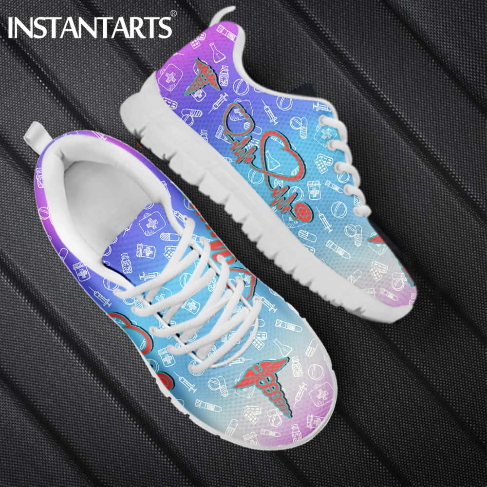

INSTANTARTS Fashion EMT ECG Nurse Gradient Pattern Girls Flat Shoes Comfort Lace up Casual Sneakers Breathable Women Zapatillas