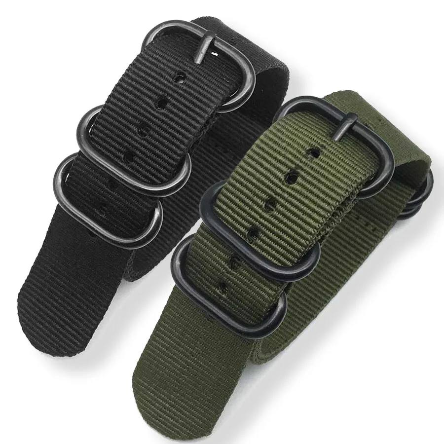 

Sdotter Fashion Watch Band Nylon Strap Black 5 Rings Buckle 20mm 22mm 24mm Striped Simple Replacement Band Watch Accessories