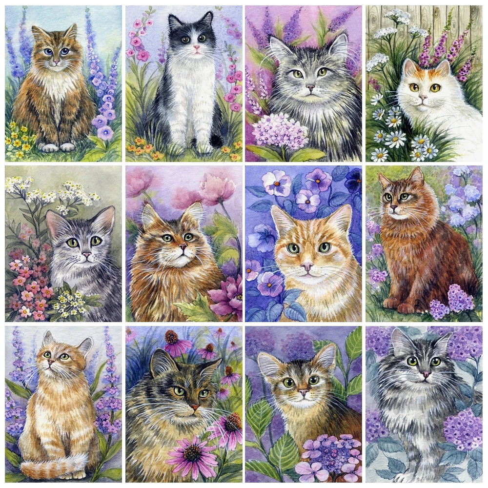 

5D Diamond Painting Cat Full Round Diamond Mosaic Animal Diamond Embroidery DIY 보석 십자수 Rhinestone Art Home Decor Gift
